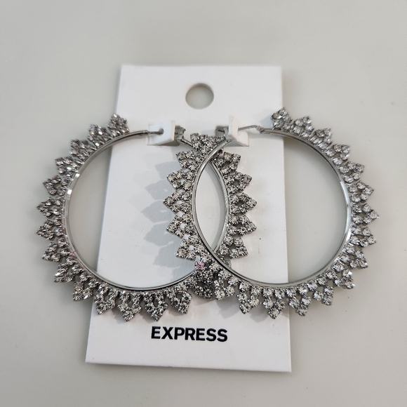 Express Silver Tone Crystal Hoop Earrings - Picture 2 of 5